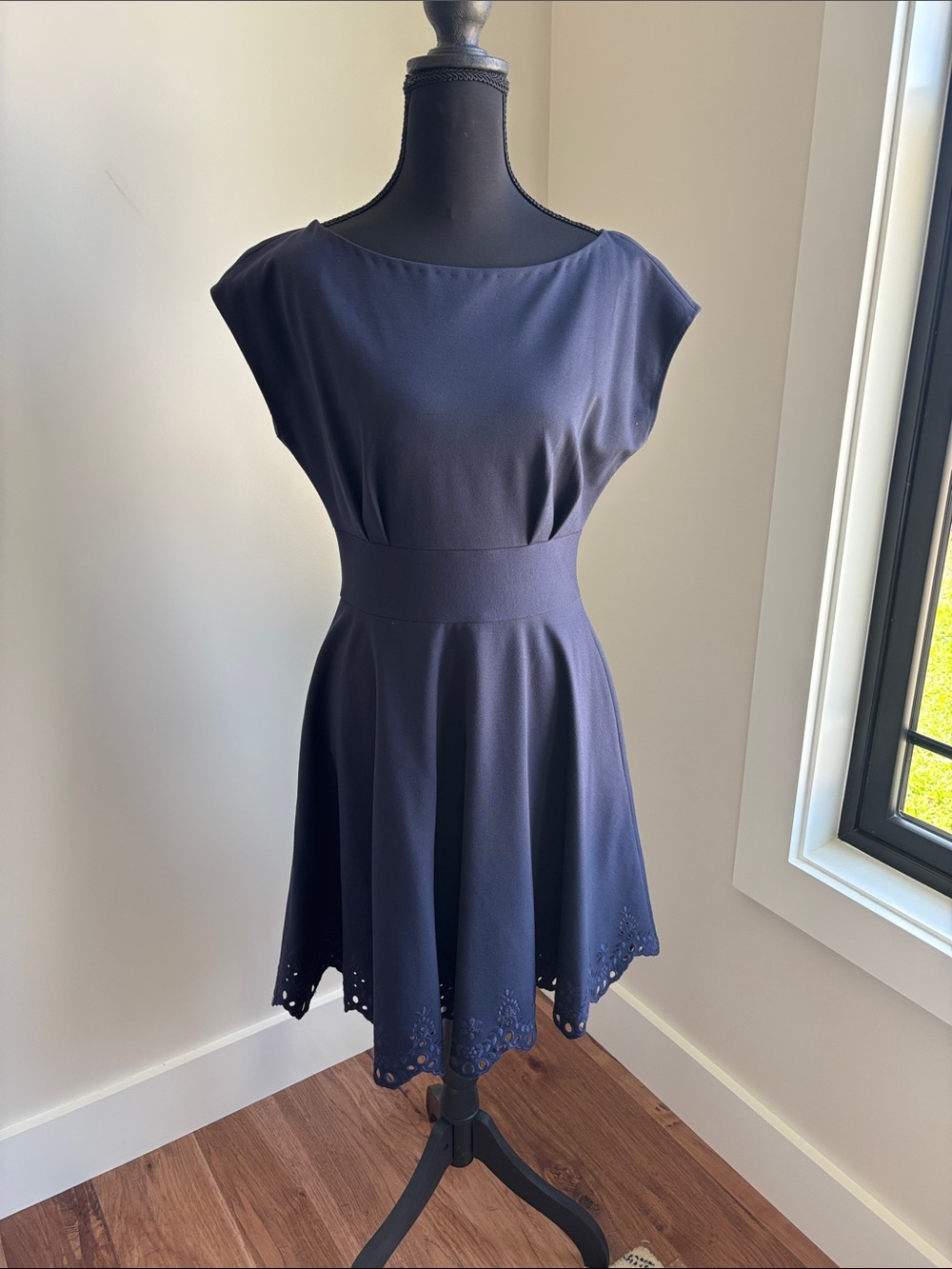 kate spade Navy Fit-and-Flare Laser-Cut Hem Dress